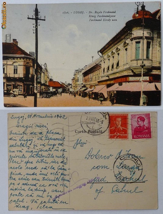 Lugoj , Strada Regele Ferdinand , cenzura , 1942 Lugoj , Strada Regele Ferdinand , cenzura , 1942