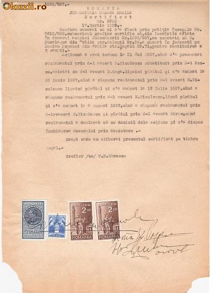 22 Document vechi fiscalizat -1939 -Braila - Certificat Nr.5903