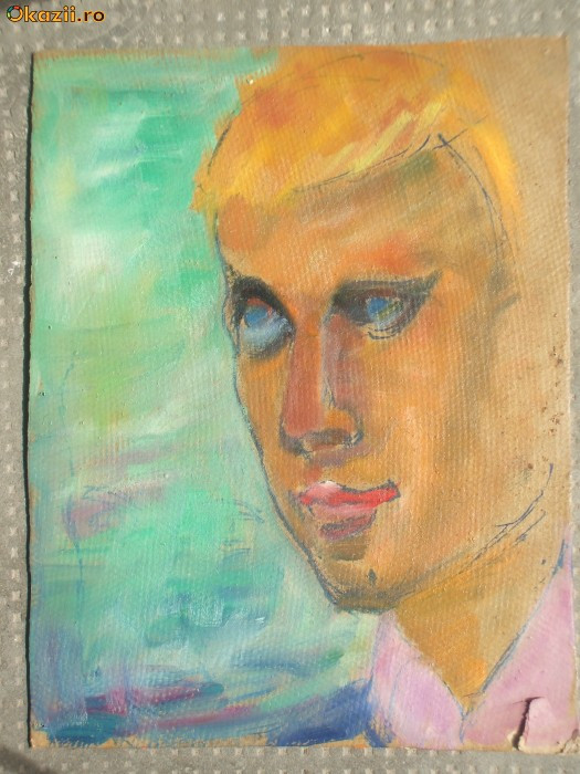 Portret de tanar, pictura in ulei pe carton