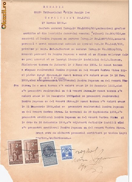 24 Document vechi fiscalizat -1939 -Braila - Certificat Nr.11741