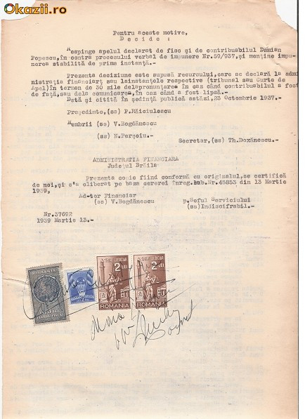 29 Document vechi fiscalizat -1939 -Braila -Comisiunea de apel