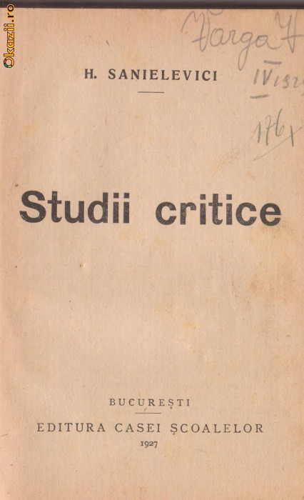 H.Sanielevici / Studii critice (editie 1927)