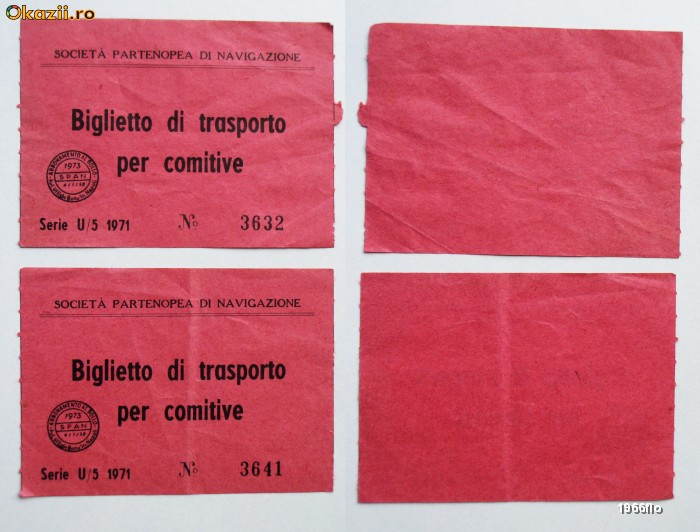 LOT 2 BILETE TRANSPORT NAVAL ? ITALIA 1973 **