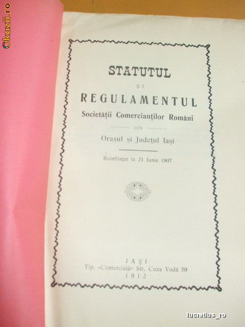 Statut-Soc. Comercianti-oras si jud. IASI-1912