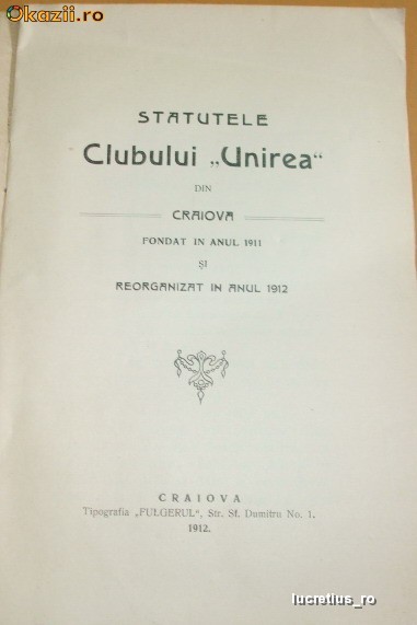 Statut-Clubului UNIREA-Craiova-1912 Statut-Clubului UNIREA-Craiova-1912