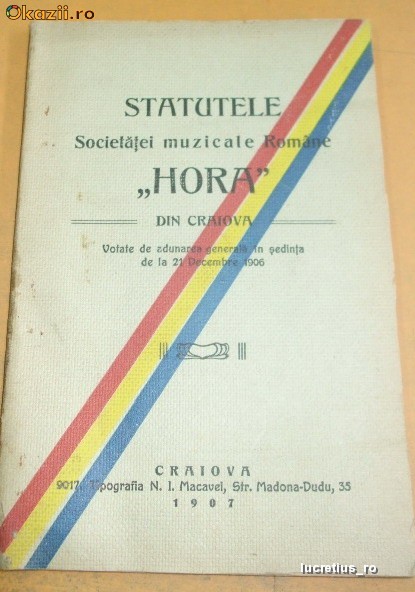 Statut-Soc. Muzicale-"HORA"-Craiova-1907 Statut-Soc. Muzicale-"HORA"-Craiova-1907