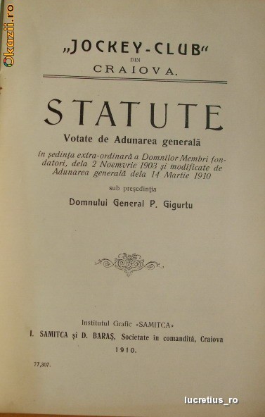 Statut-Jokey-Club-Craiova-1910 Statut-Jokey-Club-Craiova-1910