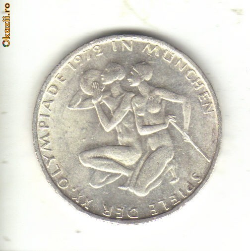 bnk mnd Germania FRG 10 marci 1972 D , km132, argint,olimpiada bnk mnd Germania FRG 10 marci 1972 D , km132, argint,olimpiada