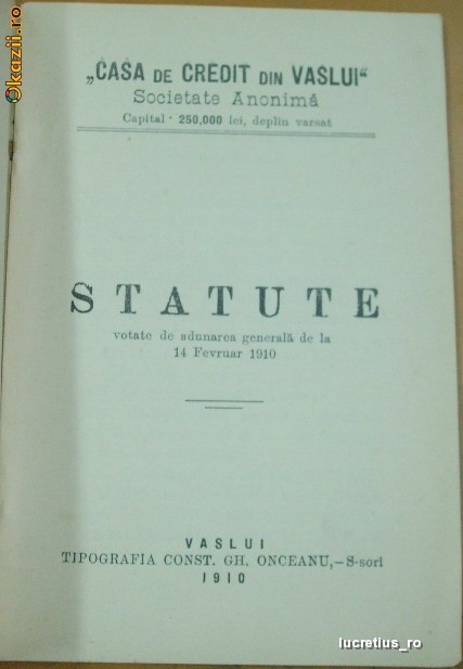 Statut-Casa de Credit- VASLUI-1910