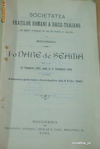 Statut-Soc. Fratilor Romani a DACII -TRAIANE-1905