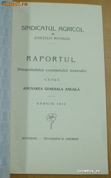 Statut, Sindicatul Agricol-Botosani-1913