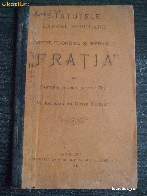 Statut- Banca Populara-FRATIA-Albesti-OLT-1906