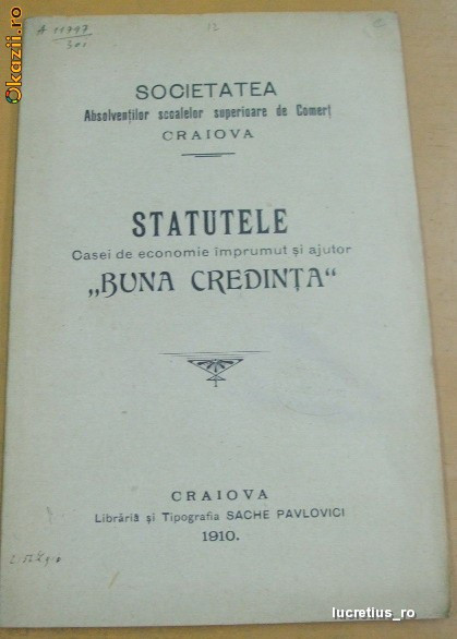 Statut, Soc. Scoalelor de Comert-Craiova-1910