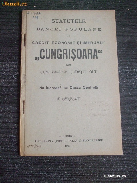 Statut- CUNGRUSOARA-Com. Vai-de-ei-OLT-1910 Statut- CUNGRUSOARA-Com. Vai-de-ei-OLT-1910