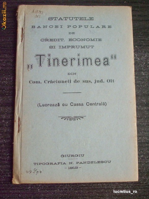 Statut- Banca Populara Craciuneii de Sus, Dolj-1913