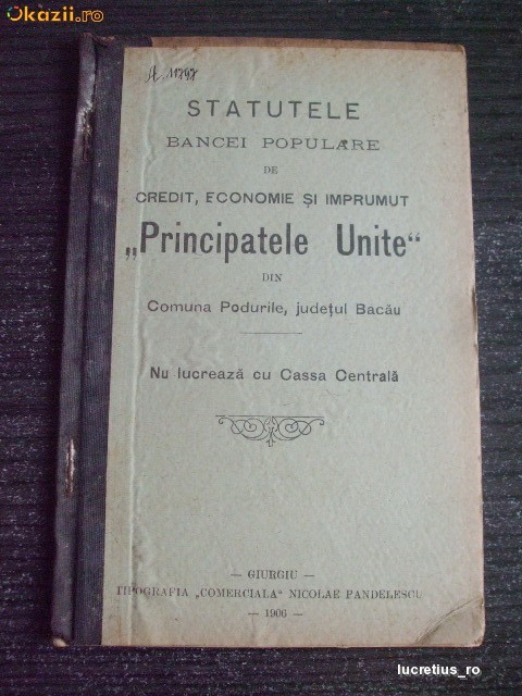 Statut-Banca Populara Podurile-Bacau-1906