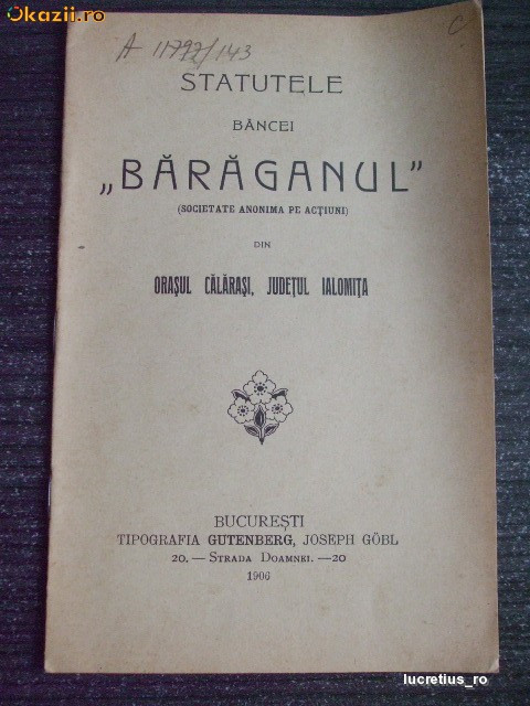 Statut-Banca BARAGANUL-Calarasi-Ialomita-1906