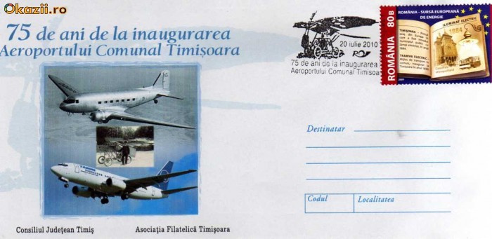 Plic 75 de ani de la inaugurarea Aeroportului Timisoara Plic 75 de ani de la inaugurarea Aeroportului Timisoara