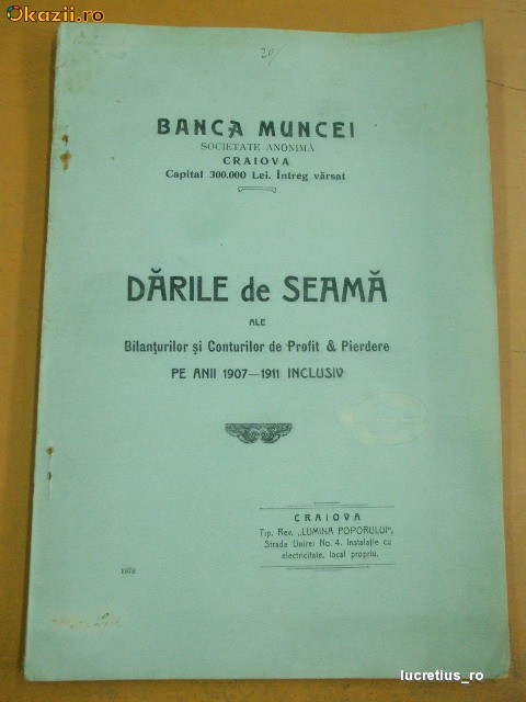 tatut-Banca MUNCEI-Craiova-1911 tatut-Banca MUNCEI-Craiova-1911