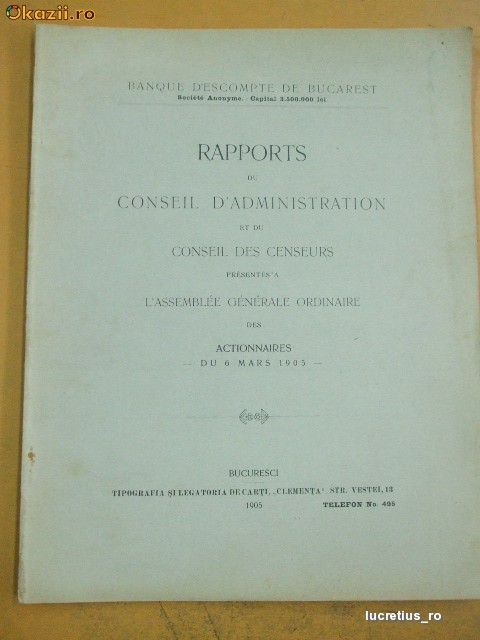 Statut-Banque d'Escompte Bucarest-1906 Statut-Banque d'Escompte Bucarest-1906