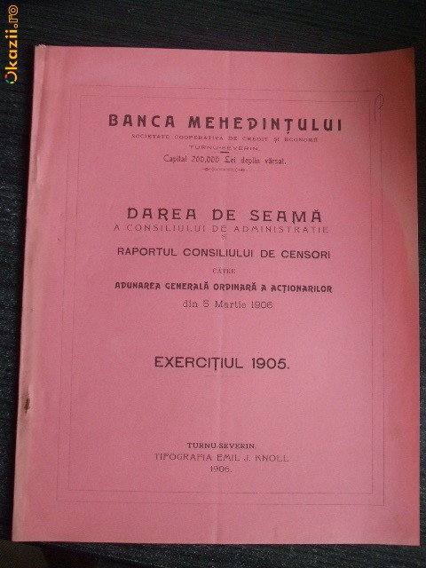 Statut- Banca MEHEDINTIULUI-Turnu-Severin-1906