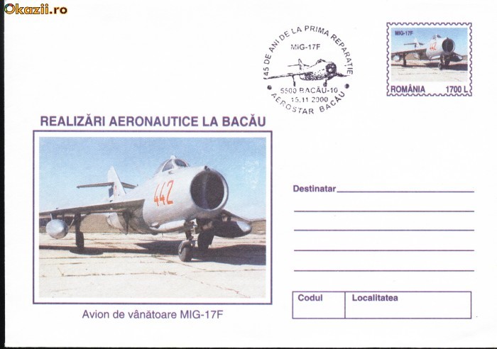 Plic avion militar MiG-17F,fost in dotarea aviatiei romane Plic avion militar MiG-17F,fost in dotarea aviatiei romane