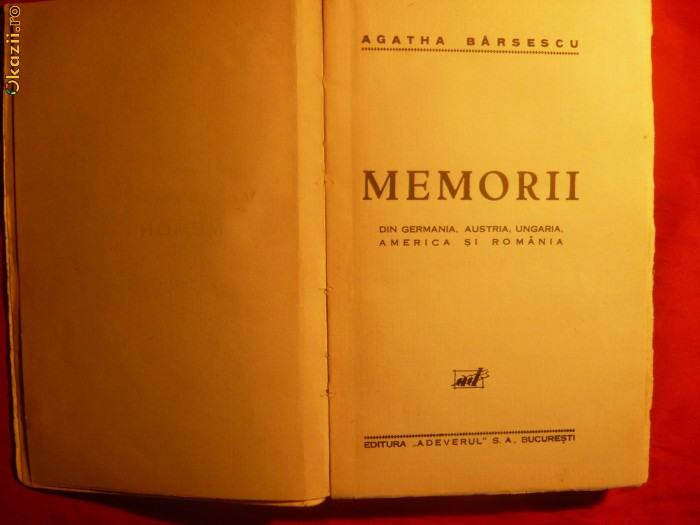 AGATHA BARSESCU - MEMORII - Prima Editie - cca 1936