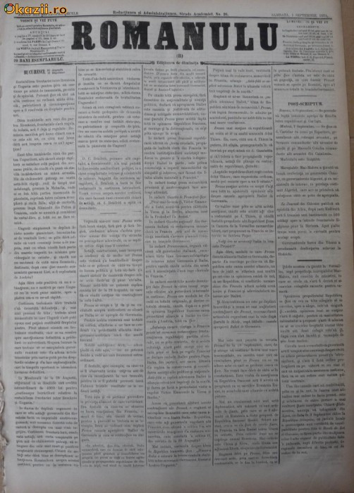 Ziarul Romanulu , 1 septembrie 1873