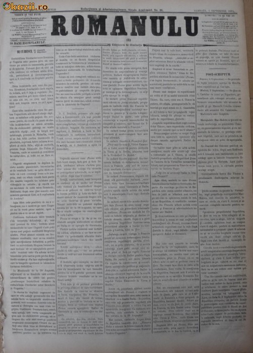 Ziarul Romanulu , 1 septembrie 1873