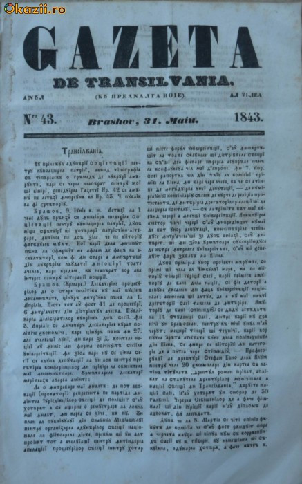 Gazeta de Transilvania , Brasov , nr. 43 , 31 mai , 1843