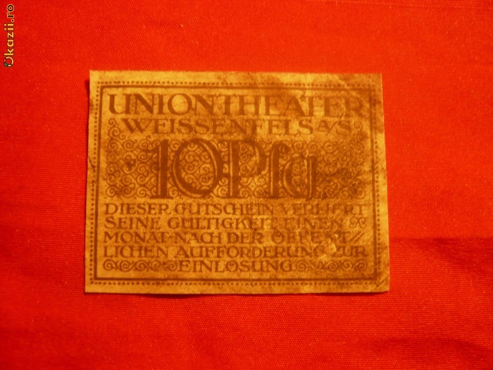 Bancnota-Jeton -Union-Theaters -10 Pf.1920 Germania