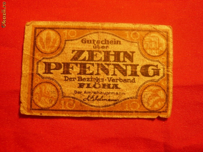 Bancnota-Jeton -magazin Floha -10 Pf.1919 Germania