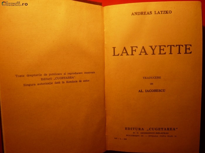 LAFAYETTE - de ANDREAS LATZKO - ed. 1939 LAFAYETTE - de ANDREAS LATZKO - ed. 1939