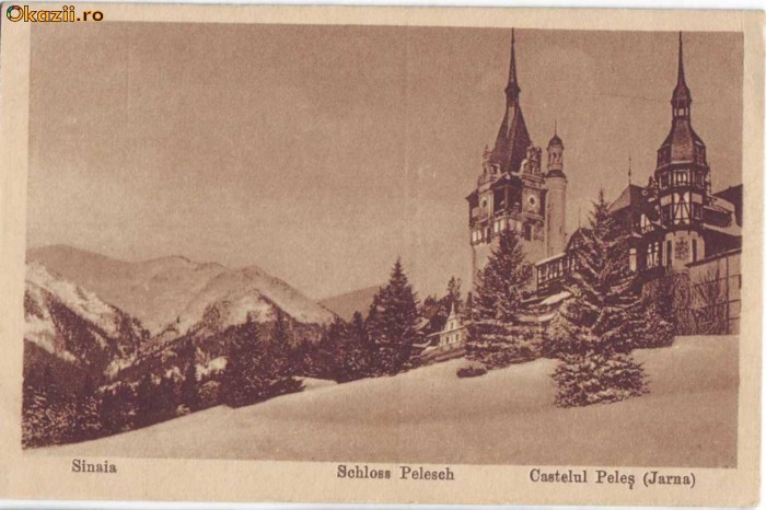 1850 - SINAIA - Castelul PELES ( iarna ) - vedere germana foto mare 1850 - SINAIA - Castelul PELES ( iarna ) - vedere germana foto mare