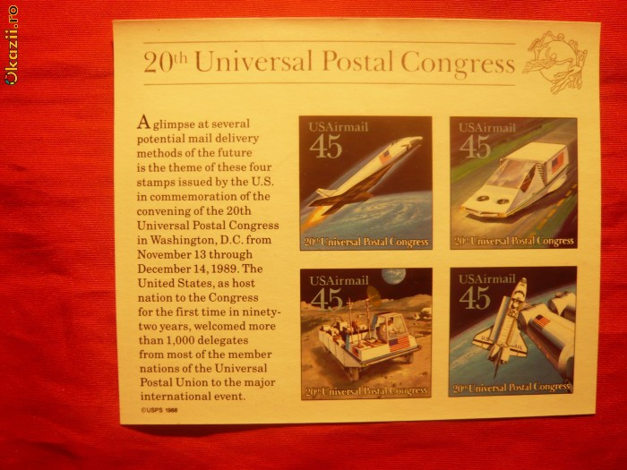 BLOC UPU - AL 20-lea Congres 1989 USA