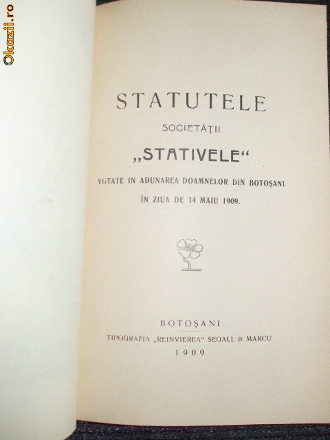 Statut-Soc. STATIVELE-Botosani-1909 Statut-Soc. STATIVELE-Botosani-1909