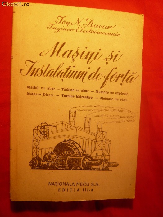 MASINI SI INSTALATIUNI DE FORTA de ION N. BUCUR - Ed. Nationala Mecu1947 ilustr