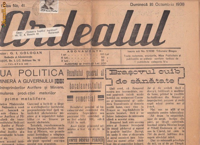 * Ziarul Ardealul -1938 Brasov