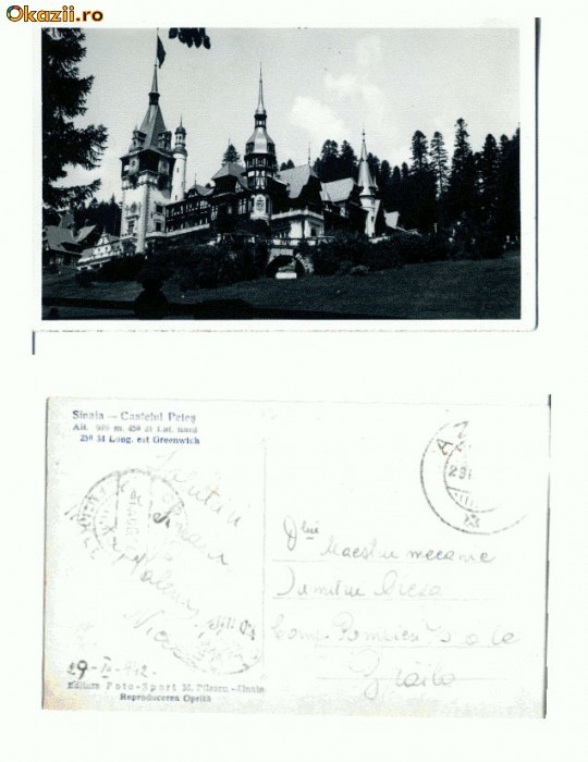 CP122 -28 Sinaia -Castelul Peles -circulata 1942 -cenzurata