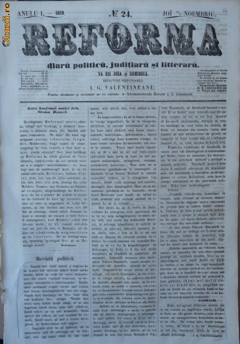 Reforma , ziar politicu , juditiaru si litteraru , an 1, nr. 24 , 1859