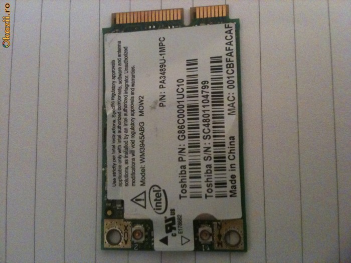 Placa retea Wireless 54MBps pt Laptop Toshiba A200 Placa retea Wireless 54MBps pt Laptop Toshiba A200