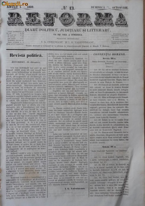 Reforma , ziar politicu , juditiaru si litteraru , an 1, nr. 13 , 1859