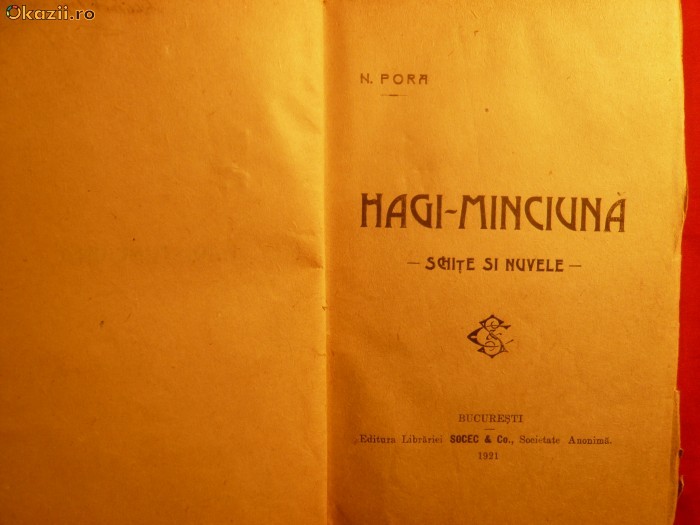 N. PORA - HAGI- MINCIUNA - ED. IIa SOCEC -1921 N. PORA - HAGI- MINCIUNA - ED. IIa SOCEC -1921