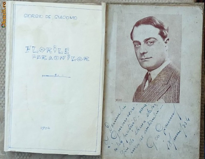 Giorgio de Giacomo , Florile faraonilor , Povestiri , 1934 , cu autograf