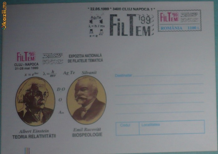 ROMANIA - CLUJ 1999 - EXPOZITIA FILTEM. OAMENI DE STIINTA. INTREG POSTAL (PA13) ROMANIA - CLUJ 1999 - EXPOZITIA FILTEM. OAMENI DE STIINTA. INTREG POSTAL (PA13)