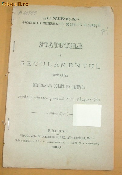 Statut Soc. Dogari ,,UNIREA&amp;quot; Bucuresti 1900