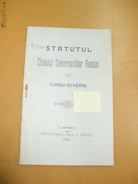 Statut Club comercianti romani Turnu-Severin 1902