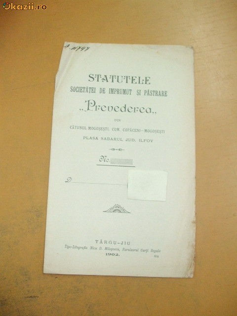 Statut Soc. imprumut ,,PREVEDEREA" Tg Jiu 1902 Statut Soc. imprumut ,,PREVEDEREA" Tg Jiu 1902