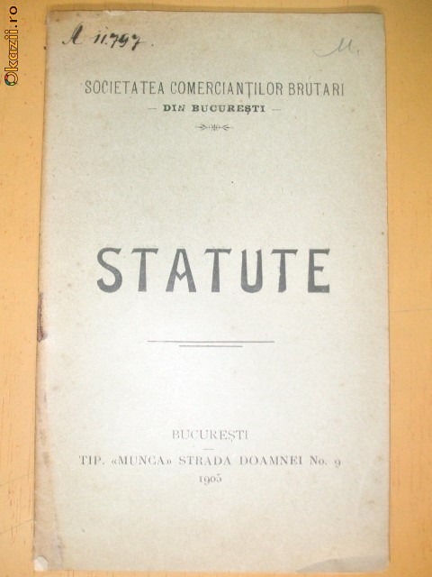 Statut Soc. comerciantilor brutari Buc. 1905