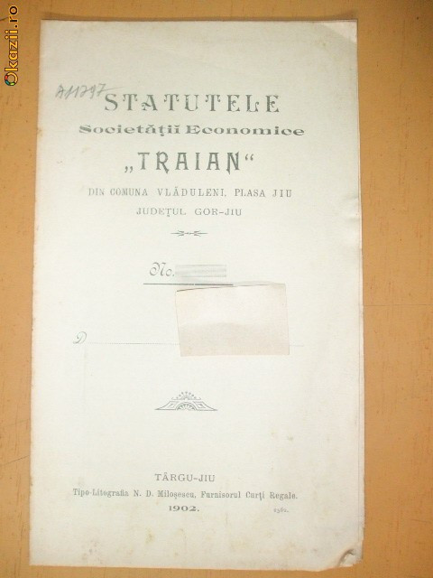 Statut Soc. economice ,,TRAIAN&amp;quot; Tg Jiu 1902